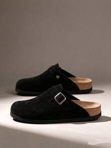 Men's Black Closed-Toe Mule Shoes With Soft Insole, Black Strap Design, Lightweight Comfortable Daily Wear, Soft Sole Men's Clogs, Slip-On Slippers With Arch Support - Black - View 3