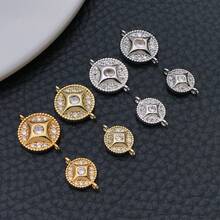2pcs Metal Round Cubic Zirconia Connector Links 18K Gold Plated Two Loops Rhinestone Charm For DIY Bracelet Necklace Handmade Jewelry Accessories - Multicolor - View 2
