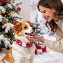 1pc Holiday Red Christmas Dog Collar With Santa, Reindeer And Snowman Design, Soft Adjustable Collar With Quick-Release Safety Buckle, Suitable For Small To Large Dogs, Perfect Gift For Pets During Holiday Season - Red - View 4
