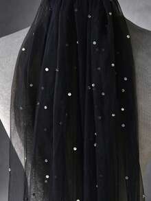 1 Piece Fingertip Length Black Bridal Veil, Single Layer Soft Drape Tulle With Sparkly Rhinestones, Wedding Veil With Hair Comb - Black - View 6