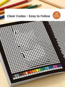 32 Theme Mysterious Mosaic Digital Coloring Book, Suitable For Adults And Teens, Pixel Art Hidden Pattern Coloring Book, Stress Relief Mindfulness Painting Activity, Creative Birthday Gift For Art Lovers, Large Size 11.4 Inches - Multicolor - View 9