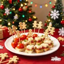 10/20/50/100/200pcs Cute Creative Gingerbread Man Shaped Fruit Picks, Cocktail Picks, Fruit Forks, Disposable Fruit Picks, Cake Picks, Appetizer Toothpicks, Suitable For Cocktail Parties, Birthday Parties, Weddings, Christmas Decorations, Christmas, Table Decor, Christmas Gifts - Apricot - View 11