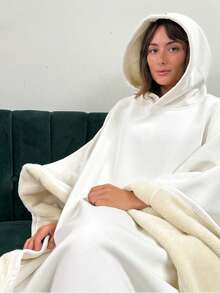 1pc Camping Hooded Shawl Blanket, Unisex Adult Relaxing Cape Set, Loose Wearable Blanket, Oversized Weighted Cape, Anxiety Relief, Unisex Loose Fit, Ultra Soft Faux Fur Lining, Wearable Blanket - Soft And Fluffy, Warm And Comfortable, Oversized Design, Convenient To Carry - Multicolor - View 10
