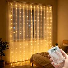 8-Function Fairy Curtain Lights, Battery Powered (Batteries Not Included), Suitable For Autumn Decor, Christmas Tree, Wedding, Birthday, Party And Home Decoration, Holiday Atmosphere Lights, Halloween String Lights, Indoor Decor, Outdoor, Yard Decoration - Battery Box Curtain Light - View 2