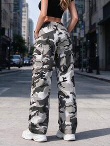 Women's Outdoor Workwear Long Pants, Loose Straight Leg Camouflage Trousers, Autumn - White - View 4