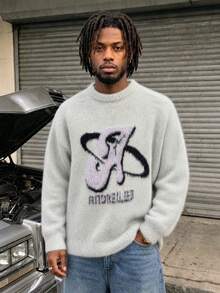 BLACKTOEXIT Men's Loose Round Neck American Street Style Casual Knit Sweater, Lazy Commute Knitwear, Autumn/Winter - Grey - View 7