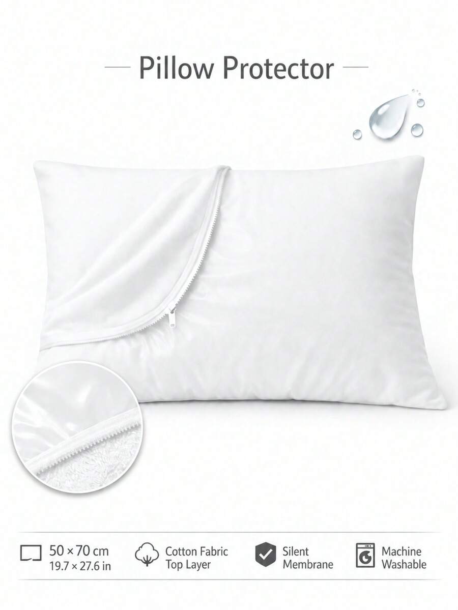 Premium Pillow Cover With Zipper – 50x70 Cm – 100% Polyester, Allergy & Dust Mite Protection – Made In Turkey - White - View 1