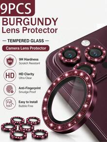 Mr. War Gorilla 9pcs[Wine Red Glitter Lens Ring]Glitter Appearance Personalized Choice, Each Independently Installed, Precise Lens Coverage, No Obstruction, No Bubbles, Easier Installation, Glass Material Scratch-Resistant, Lens Protection, Smooth Surface Waterproof, Anti-Fingerprint. Compatible With IPhone 18promax/18pro And Other Models. - Burgundy - View 2