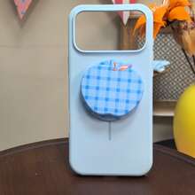 1pc Ins Style Apple Shaped Magnetic Phone Stand, Classic Plaid & Striped Print Foldable Telescopic Phone Socket, Minimalist Solid Color Magnetic Phone Holder, Universal Detachable Phone Accessory Compatible With MagSafe Smartphones - Multicolor - View 5