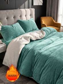 2/3 pièces Ensemble de housse de couette en velours cristal & polaire d'agneau, linge de lit vert, décoration de chambre confortable, doux, chaud, respectueux de la peau, confortable et facile d'entretien, décoration d'automne/hiver, convient pour la chambre d'amis & la chambre à coucher, lit simple/double/queen/king size, cadeau textile pour la maison, lavable en machine - Vert - Voir 8