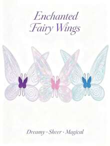 Shimmering Fairy Butterfly Wings Costume Set, Transparent Organza Elf Wings With Butterfly Magic Wand, Suitable For Halloween Cosplay, Birthday Party Dress-Up And Photography Props - Multicolor - View 3