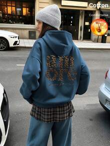 Autumn Winter Leopard Letter Print Y2K - Cow Blue - View 5