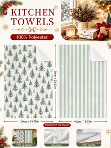 MEMNUN 2pcs Green Christmas Tree Striped Print Kitchen Towels, Polyester Dish Cloths, Suitable For Kitchen Decor, Kitchen Cleaning, Holiday Party Decoration, Kitchen & Bathroom Supplies Home Essentials, Home Decor, Housewarming Gift - Multicolor - View 7
