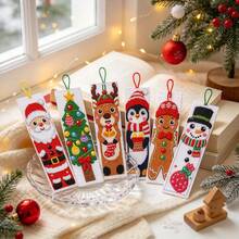 Christmas Cartoon Cross Stitch Bookmark 6pcs Set With Scissors, Threader, Unpicker, 11CT 47x26cm [18.5x10.2 Inches] Handmade DIY Embroidery Material Kit, Santa Claus & Reindeer Hanging Ornament Gift - Multicolor - View 8