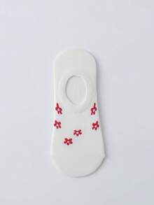 4/1 Pair/Set Women's Cherry, Strawberry And Floral Print White Thin Invisible Short Socks, Suitable For Daily Wear - Multicolor - View 4