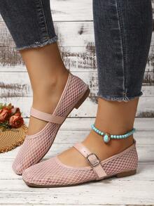 Women's Summer New Lace Mesh Hollow Out Flat Shoes - Pink - View 4