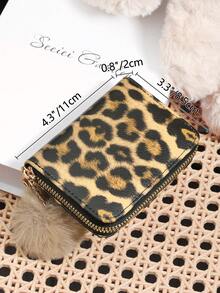 Women's Leopard Print Adorned With A Delicate Pom Pom Wallet Zipper, Simple Credit Card Holder With Multiple Card Slots, Multifunctional Wallet - Khaki - View 9