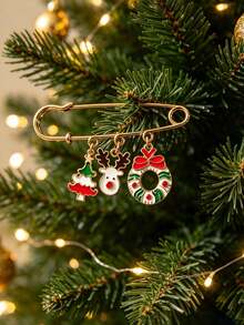 Christmas Reindeer & Christmas Tree Brooch, Candy Cane Safety Pin, Suitable For Sweater Collar, Gift Box Decoration, Holiday Party Outfit & Holiday Accessories - Multicolor - View 9