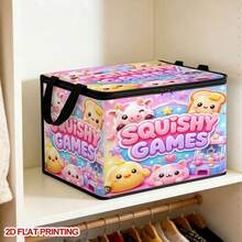 1PC Squishy Games Pattern Under-Bed Storage Box With Zipper Flip Cover, Foldable Organizer - Suitable For Book Organization, Under-Bed Storage, Car Trunk Storage, Cosmetics, Hair Styling Tools, Toy Storage, Student Back-To-School Storage, Office, Home Organization, Clothing, Blankets, Large Capacity Storage For Daily Items - A - View 12