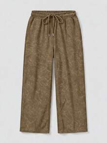 GRDR Men's Elastic Waist Drawstring Casual Pants, Washed Loose Drape Lazy Wide Leg Long Pants - Brown - View 4