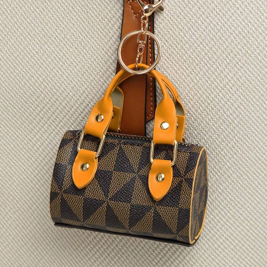 Mini Geometric Pattern Cylinder Pillow Coin Purse, PU Leather Vintage ...