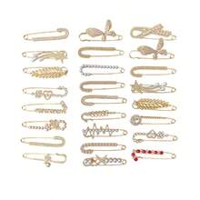 1Pc/2/3/5/7Pcs Shiny Butterfly Rhinestone Faux Pearl Minimalist Brooch Pin, Cardigan Headscarf Scarf Decoration, Women's Suit Accessory, Random Style - Multicolor - View 9