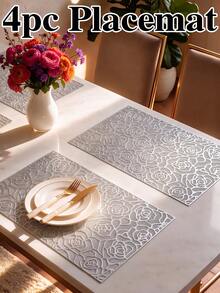 8pcs, Gold Rectangular Hollow PVC Placemats, Washable Table Decor Mats, Non-Slip Odorless Tableware Mats, Breathable Heat Dissipating Western Style Mats, Suitable For Restaurants, Cafes, Homestays, Fit For Holidays, Parties, Gatherings, Birthdays, Weddings, Dinner Parties. - Multicolor - View 9