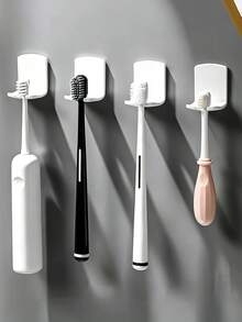 2/1pc Space-Saving Wall-Mounted Toothbrush Holder - No Drilling Required, Minimalist Style, Multi-Functional Bathroom Storage Rack, Suitable For Toothbrushes And Other Items, Durable Plastic Material, Minimalist Toothbrush Holder No Drilling Electric Toothbrush Storage Rack, Wall-Mounted, Bathroom Toothbrush Storage Rack, Plastic Minimalist - Multicolor - View 3