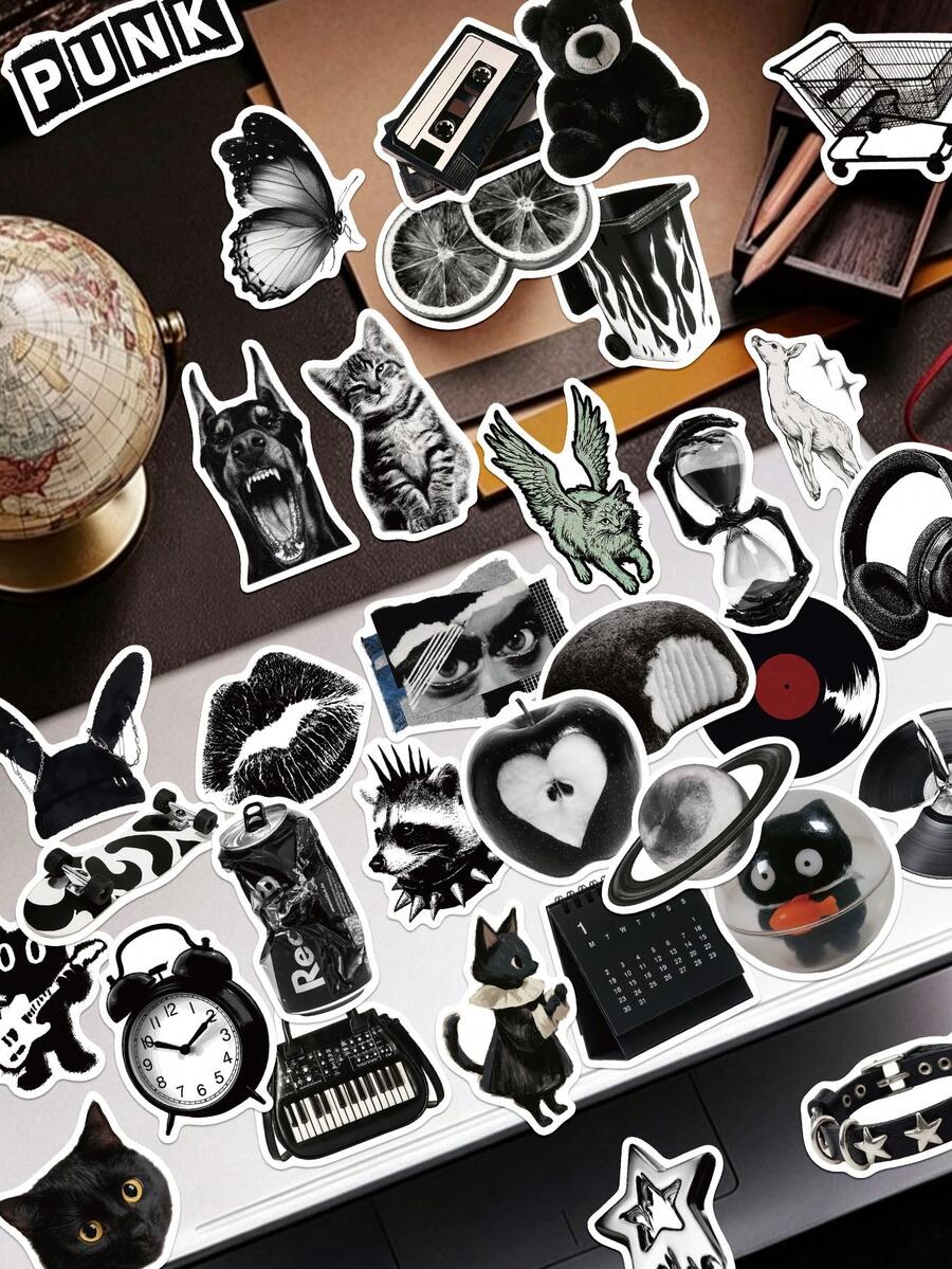 50pcs Grunge Stickers For Decoration Of Scrapbook, Diary, Planner, Luggage, Envelope, Greeting Card, Notebook, Tablet, Water Bottle - Grunge - View 1