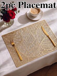8pcs, Gold Rectangular Hollow PVC Placemats, Washable Table Decor Mats, Non-Slip Odorless Tableware Mats, Breathable Heat-Dissipating Western Dining Mats, Suitable For Restaurants, Cafes, Homestays, Fit For Festivals, Parties, Gatherings, Birthdays, Weddings, Dinner Parties. - Multicolor - View 11