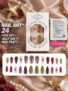 24pcs Vintage Hot Girl Handmade Press-On Nails, Medium-Long Almond ...