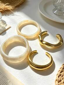 4/1pc Vintage Exaggerated Fashion Old Money Style Resin And CCB Asymmetrical Twisted Bracelet Set, Suitable For Women's Daily Casual, Party, Gathering Wear And Gift - Multicolor - View 5