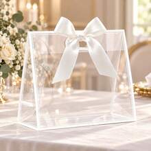 1/5/10 Pcs Transparent Gift Bags With Handles And Ribbons - Heavy Duty PP Material, Includes Ribbons, Hollow Handles, Suitable For Party Favors, Birthday Parties, Graduation Ceremonies, Weddings, Easter, Christmas Gift Packaging, Perfect Packaging Essential, Exquisite Gift Bags - Gift Wrapping Bag - View 2