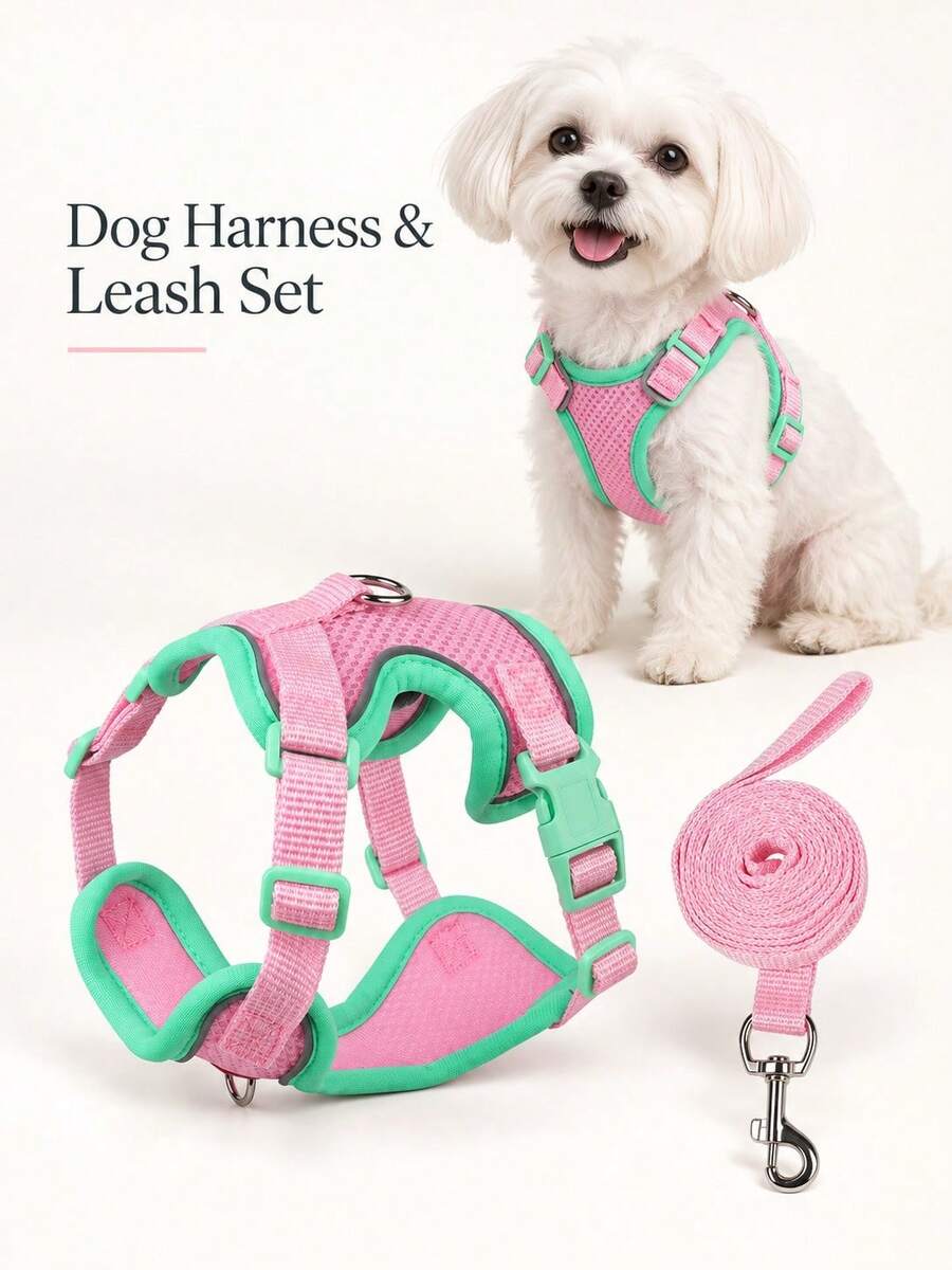 1pc Reflective Adjustable Dog Harness With Breathable Mesh, Thickened Top Handle, Double D-Rings And Quick-Release Buckle, Suitable For Small, Medium And Large Dogs, Pet Vest, Pet Harness And Leash Set, Decorative Pet Clothing - Multicolor - View 1