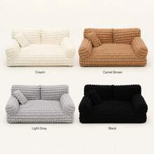 Thickened Reinforced Plaid Velvet Pet Sofa Bed, Comfortable Non-Slip Cat Dog Resting Nest, Modern Indoor Furniture - White - View 8