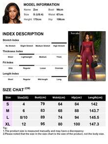 NEW IDEA Women's Sexy Edgy Burgundy Fall Winter Jumpsuit, Mesh Panel Long Sleeve Flared Leg Jumpsuit For Night Out, Club, Party, Cocktail - Burgundy - View 10