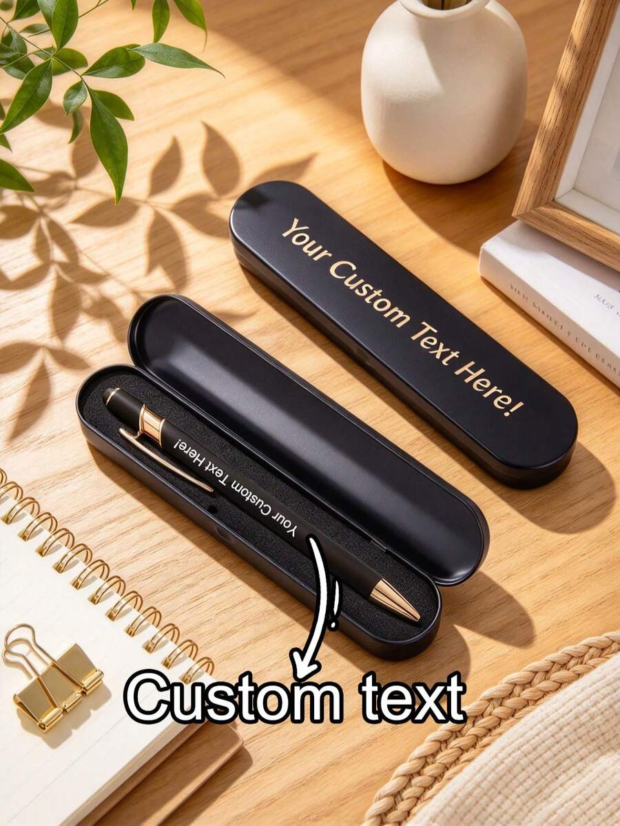 [Customized]2pcs Ballpoint Pen Set (Includes Customized Pen And Customized Pen Box), Suitable As Classmate Gift, Back To School Gift, Teacher Gift, Signature Office Pen, Business Gift, Office Pencil Gift, Father's Gift, Surprise Gift - Sets - View 1