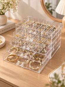 1pc Jewelry Box, Acrylic Jewelry Storage Box, Suitable For Jewelry And Accessories. Drawer Design For Easy Access, Transparent Minimalist Style Perfect As A Gift For Wife Or Daughter On Halloween, Thanksgiving Or Christmas! Back To School Dorm Storage - Multicolor - View 1