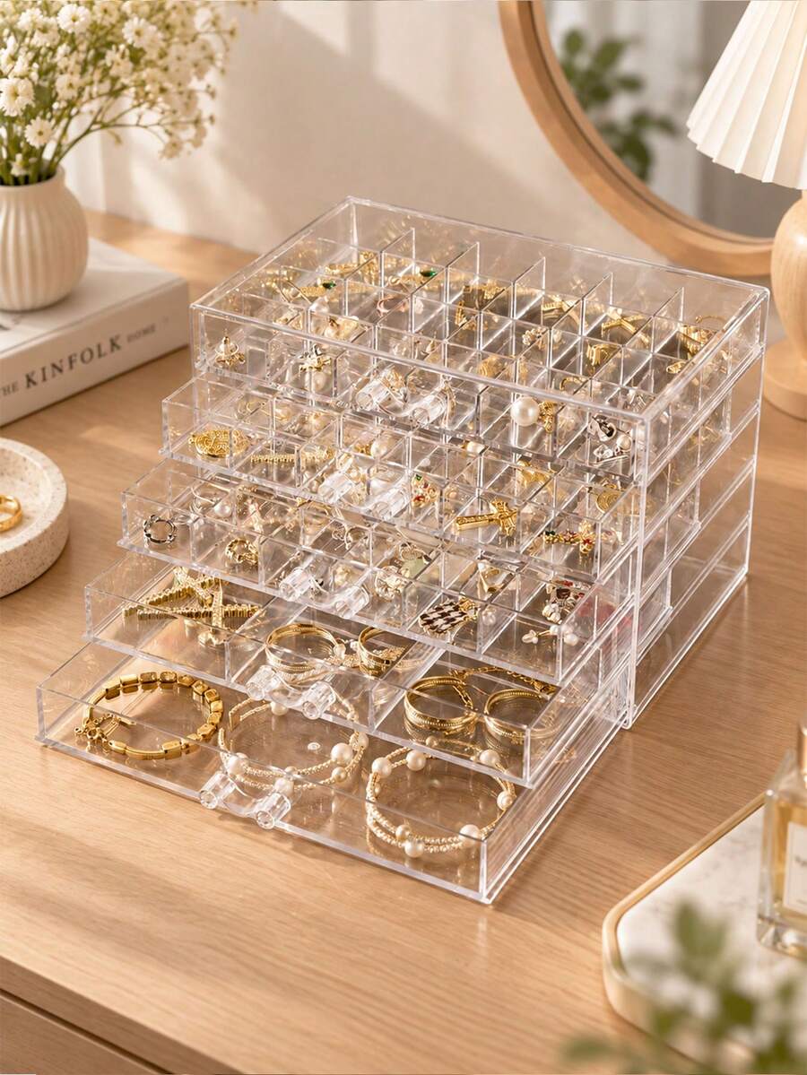 1pc Jewelry Box, Acrylic Jewelry Storage Box, Suitable For Jewelry And Accessories. Drawer Design For Easy Access, Transparent Minimalist Style Perfect As A Gift For Wife Or Daughter On Halloween, Thanksgiving Or Christmas! Back To School Dorm Storage - Multicolor - View 1