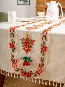 1PC 3D Christmas Bauble & Candle Embroidered Christmas Sheer Table Runner, Multiple Sizes Available, 11.8 Inches Width, Exquisite Bauble Embroidery Craft, Dual-Purpose Decor For Christmas Parties & Cabinet Cover - Multi-color Christmas Baubles - View 4