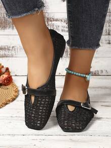 Women's Flat Mesh Lace Hollow Out Summer New Style Shoes - Black - View 6
