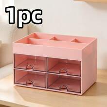 1pc Desktop Storage Box With Drawer, Makeup Organizer For Vanity, Desktop Organizer, Suitable For Desktop Storage - View 10