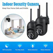1/2/4pcs 1080P WiFi Security Camera With Night Vision, Spotlight And Speaker - Two-Way Audio, AI Motion Tracking, 360° Panoramic/Tilt/Zoom, For Home Indoor Security, Compatible With Alexa, Suitable For Young, Elderly And Pets, Indoor Surveillance | Modern Security System | Wireless Connection Indoor Monitoring Camera, Office Monitoring Camera - Black - View 3