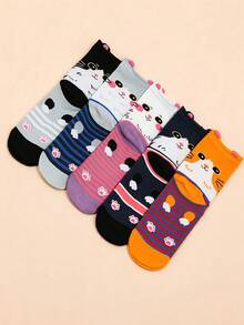 1/3/5 Pairs Women's Mid-Calf Socks With Cat Patterns - Breathable Soft Moisture Wicking, Cute Kitten Ribbed Trim Athletic Casual Socks For - Multicolor - View 3
