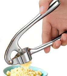 Garlic Press: A High-Quality Garlic Crusher Featuring An Ergonomically Designed Lever, Which Efficiently Crushes Garlic To Produce A Finer Paste; A Practical Kitchen Gadget. - Silver - View 8