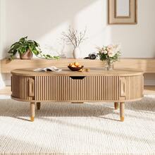 Living Room Coffee Table, Lift-Top Center Table With Storage, MDF, Rubberwood Legs, Fluted Sliding Door - Oak - View 1