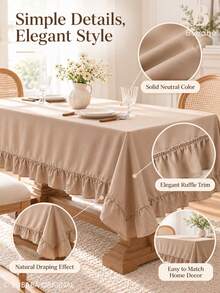 Bubaba Beige Ruffle Edge Tablecloth, Solid Color Rectangular Tablecloth, Elegant Ruffle Edge, Farmhouse Style Kitchen, Dining Room, Party And Daily Home Decor - Multicolor - View 3