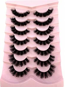 7 Pairs/Pack DD Curl Russian Volume False Eyelashes, Thick & Curly & Fluffy, Create Cat Eye Makeup Effect, Fine 8D Dense False Eyelashes, Define Eye Contour, Extend And Thicken Eye Tail, Create Exquisite Makeup Look - Black - View 5