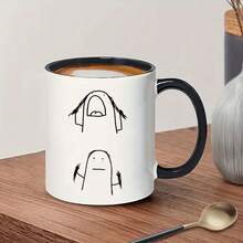 Funny Stick Figure Meme Ceramic Coffee Mug, Novelty Hand Drawn Cartoon Graphic Tea Cup, Humor Emotional Expression Drinking Cup, Gift For Friends Coworkers Birthday - Multicolor - View 5