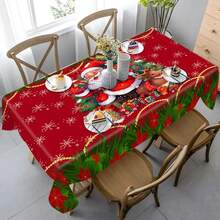 1pc Christmas Themed Printed Tablecloth - Polyester Rectangular Woven Tablecloth, Hemmed, Suitable For Holiday Decor, Party, Dining, Wedding, Banquet - Multicolor - View 5